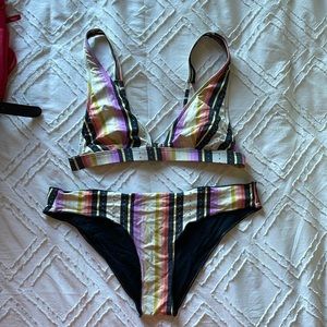 Rip curl striped two piece bathing suit